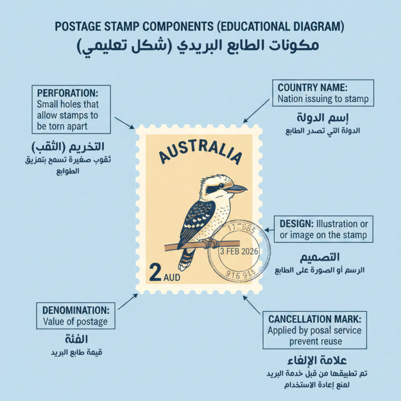 مكونات الطابع البريدي في علم الطوابع البريدية (Philately)