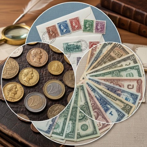 علم النُمّيات وعلم الطوابع البريدية، وعلم العملات الورقية
