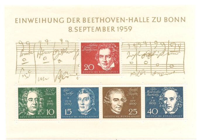 Image of the stamp commemorating the inauguration of the Beethoven Hall in Bonn, 1959